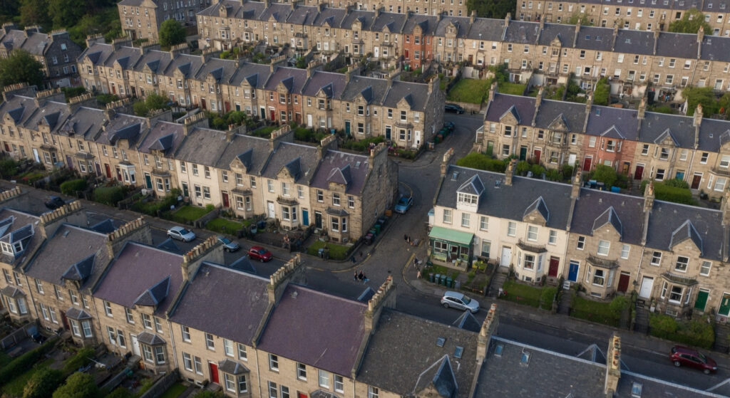 Residential houses in a suburban neighbourhood with well-maintained streets and parked cars.